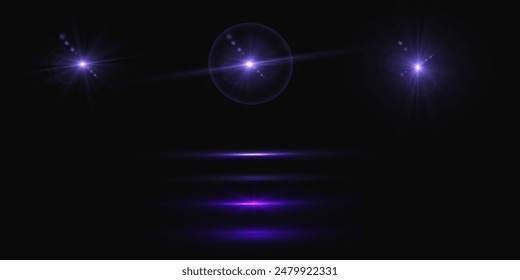 The effect of abstract blue light rays with highlights on a black background. Vector 10 EPS