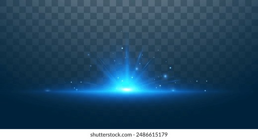 Die Wirkung von abstrakten Strahlen des blauen Lichts mit Reflexionen auf einem transparenten Hintergrund. Vektorgrafik 10 EPS