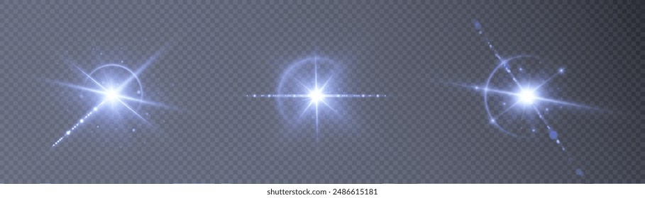 The effect of abstract rays of blue light with reflections on a transparent background. Vector 10 EPS