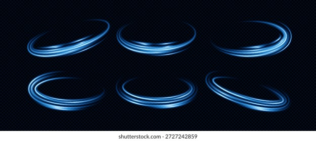 Efeito azul com círculo luz portal e velocidade. Elipse circular de onda com ai e efeito. Espaço círculo azul disparando em torno de linha 3d brilhante estrela vermelho flash rápido tecnologia brilho branco isolado magia.