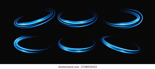 Efeito azul com círculo portal claro e velocidade. Elipse circular de onda com ai e azul. Luz de efeito fundo abstrato girar 3d rápido espaço brilho flare elemento gradiente streak digital quadro brilho.