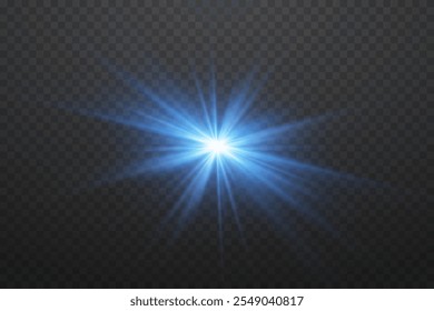 Effect of blue star flash and rays. On a transparent background.