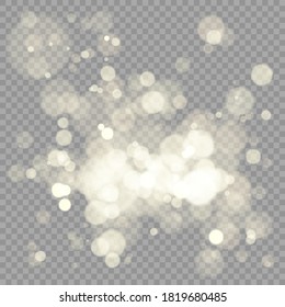 Efecto de los círculos de bokeh. Elemento de brillo dorado cálido y brillante de Navidad. Ilustración del vector aislada en fondo transparente