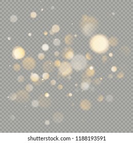 Effect of bokeh circles isolated on transparent background. Christmas glowing warm orange glitter element that can be used. EPS 10