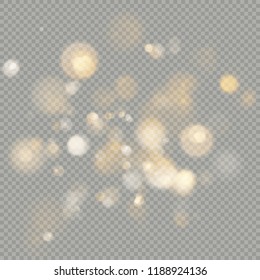 Effect of bokeh circles isolated on transparent background. Christmas glowing warm orange glitter element that can be used. EPS 10