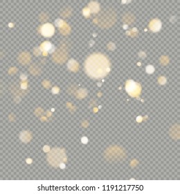 Effect of bokeh circles isolated on transparent background. Christmas glowing warm orange glitter element that can be used. EPS 10