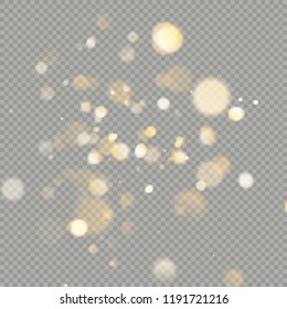 Effect of bokeh circles isolated on transparent background. Christmas glowing warm orange glitter element that can be used. EPS 10