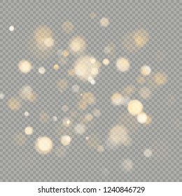Effect of bokeh circles isolated on transparent background. Christmas glowing warm orange glitter element that can be used. EPS 10