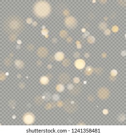 Effect of bokeh circles isolated on transparent background. Christmas glowing warm orange glitter element that can be used. EPS 10