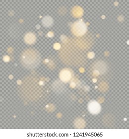 Effect of bokeh circles isolated on transparent background. Christmas glowing warm orange glitter element that can be used. EPS 10
