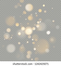 Effect of bokeh circles isolated on transparent background. Christmas glowing warm orange glitter element that can be used. EPS 10