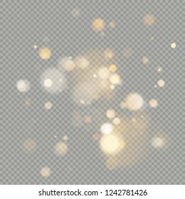 Effect of bokeh circles isolated on transparent background. Christmas glowing warm orange glitter element that can be used. EPS 10