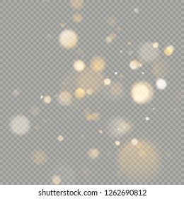Effect of bokeh circles isolated on transparent background. Christmas glowing warm orange glitter element that can be used. EPS 10