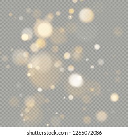 Effect of bokeh circles isolated on transparent background. Christmas glowing warm orange glitter element that can be used. EPS 10