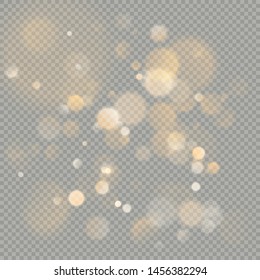 Effect of bokeh circles isolated on transparent background. Christmas glowing warm orange glitter element that can be used. EPS 10