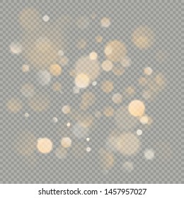 Effect of bokeh circles isolated on transparent background. Christmas glowing warm orange glitter element that can be used. EPS 10