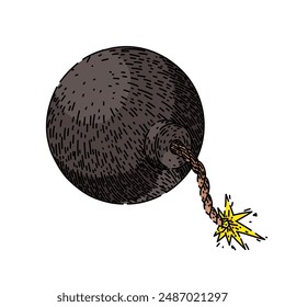 efecto bomba dibujado a mano. boom humo, explosión explota, explosión dinamita efecto bomba boceto de Vector. ilustración de color aislado