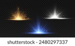  The effect of a bright flickering flash of light on a transparent background with rays and highlights. Glowing bright light explosion effect. Vector illustration 10 EPS for web design.