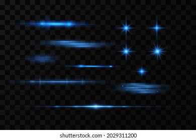Effect of bright glow of blue stars. Light particles.
