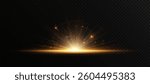 The effect of a bright golden flash of light on a transparent background with rays and glare. Light yellow light blur effect. Vector illustration 10 EPS for web design.	
