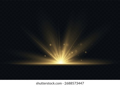 The effect of a bright golden flash of light on a transparent background with rays and glare. Light yellow light blur effect. Vector illustration 10 EPS for web design