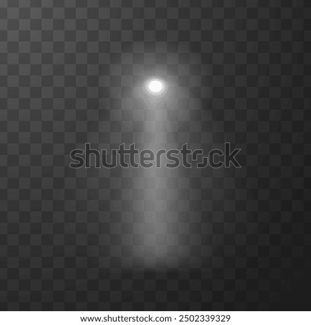 The effect of a bright spotlight is illustrated on a transparent isolated background. Vector realistic design with dust effect, ideal for concerts and performances.