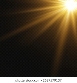 The effect of bright sun rays. On a transparent background