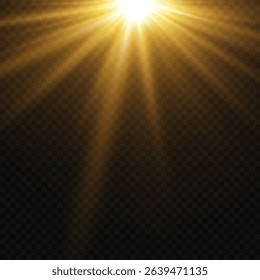 The effect of bright sun rays. On a transparent background