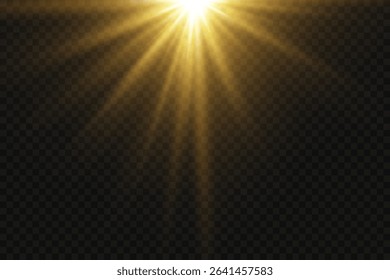 The effect of bright sun rays. On a transparent background