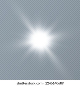 The effect of bright sunlight. Twinkling gold star on a transparent background.Bright light effect.