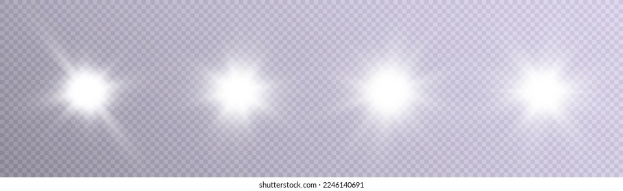 The effect of bright sunlight. Twinkling gold star on a transparent background.Bright light effect.