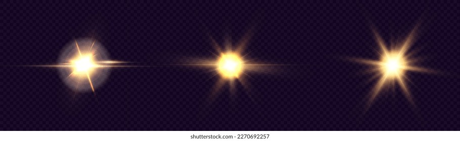 The effect of bright sunlight. Twinkling gold star on a transparent background.Bright light effect.	
