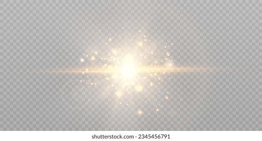 El efecto de la luz solar brillante. Estrella dorada de bobinado sobre un fondo transparente.Efecto luminoso brillante.	