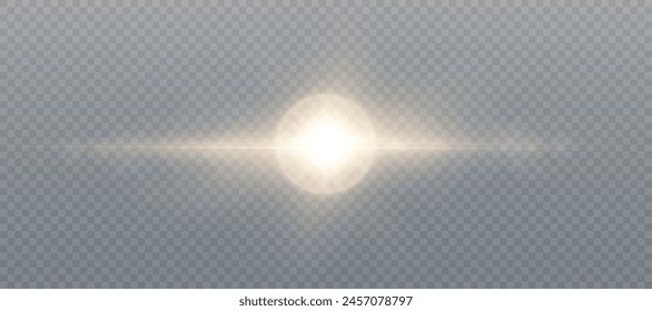 The effect of bright sunlight. Twinkling gold star on a transparent background.Bright light effect.	