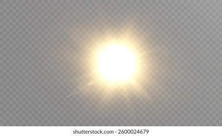 The effect of bright sunlight. Twinkling gold star on a transparent background.Bright light effect.	
