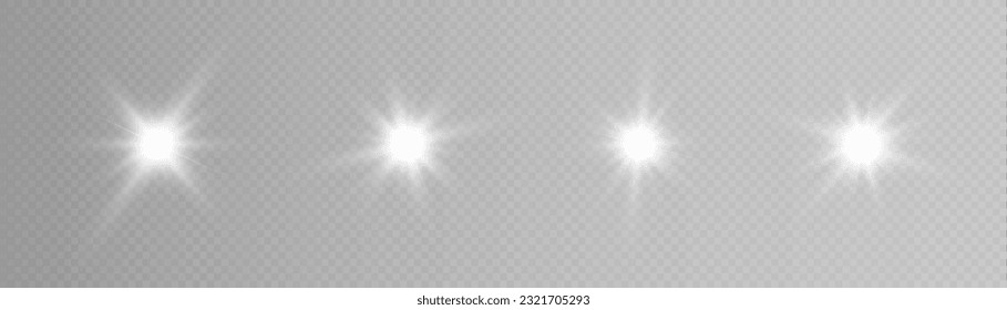 El efecto de la luz solar brillante. Una estrella brillante sobre un fondo transparente. Efecto luminoso.