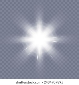 The effect of bright sunlight. Twinkling bright star isolated on transparent background. Bright light effect. Vector