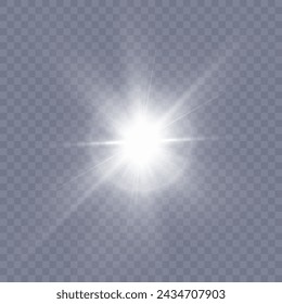 El efecto de la luz solar brillante. Estrella brillante centelleante aislada sobre fondo transparente. Efecto de luz brillante. Vector