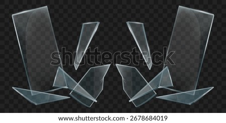 The effect of broken glass and fragments. On a transparent background.