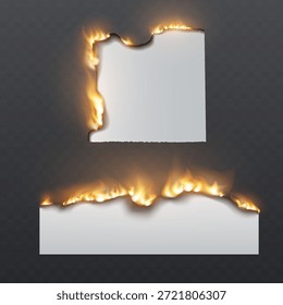 Effect of burning paper and edges, realistic fire and light.