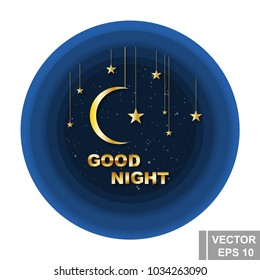 The effect of the cut out paper. Good night. The moon and the stars. Print. For your design.