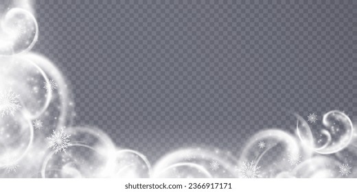 The effect of a fabulous magical winter snowstorm. Christmas snow background. Wind swirl with snowflakes and shimmering effects. Snow storm concept. Vector