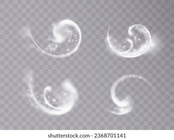 The effect of a fabulous magical winter snowstorm. Christmas snow background. Wind swirl with snowflakes and shimmering effects. Snow storm concept. Vector