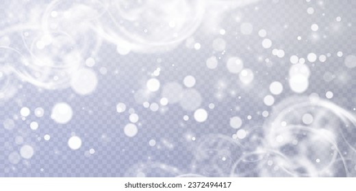 The effect of a fabulous magical winter snowstorm. Christmas snow background. Wind swirl with snowflakes and shimmering effects. Snow storm concept. Vector