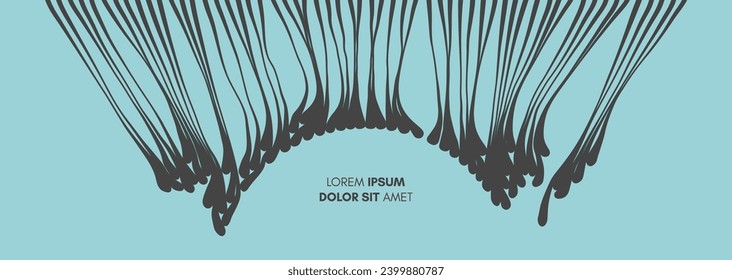 Effect flowing drops liquid. Blue droplets hang. Something hanging down. Cover design template. Vector illustration for brochure, poster, presentation, flyer or banner.