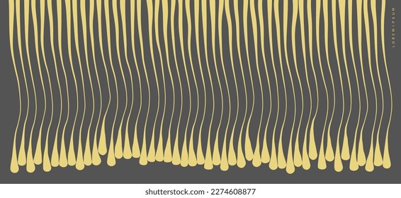 Effect flowing drops liquid. Golden droplets hang. Something hanging down. Cover design template. Vector illustration for brochure, poster, presentation, flyer or banner.