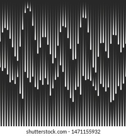 Effect flowing drops white liquid, creative design striped background, imposition layers gradient vertical rectilinear parallel straight lines. Abstract view night city with buildings and skyscrapers.