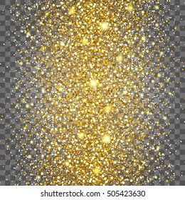 Effect of flying often at the center of the gold luster luxury design rich background. Light gray background. Stardust spark the explosion on a transparent background. Luxury golden texture.