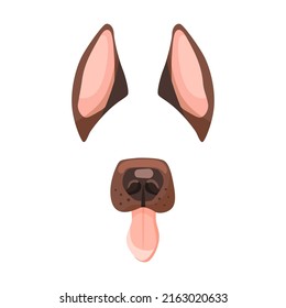 Effect With German Shepherd Dog Face For Selfies Vector Illustration. Mask With Animal Ears, Noses And Muzzles For Video Chat Or Mobile App