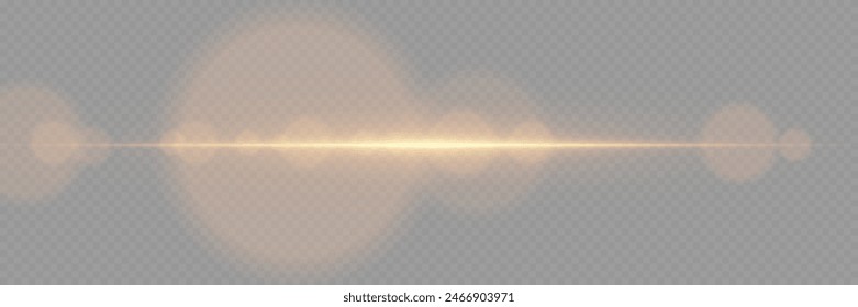 The effect of glare and golden line. Bokeh glow and sparkle shine. On a transparent background.